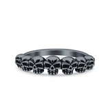 Skulls Ring Oxidized Band Solid 925 Sterling Silver Thumb Ring (5mm)