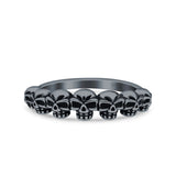 Skulls Ring Oxidized Band Solid 925 Sterling Silver Thumb Ring (5mm)