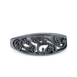 Vines Ring Oxidized Band Solid 925 Sterling Silver Thumb Ring (8mm)