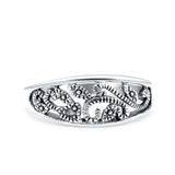 Vines Ring Oxidized Band Solid 925 Sterling Silver Thumb Ring (8mm)