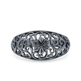Flower Ring Oxidized Band Solid 925 Sterling Silver Thumb Ring (10mm)