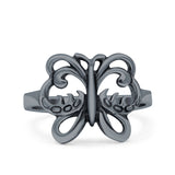 Butterfly Ring Oxidized Band Solid 925 Sterling Silver Thumb Ring (13mm)