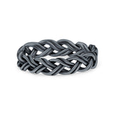 Cross Braid Ring Oxidized Band Solid 925 Sterling Silver Thumb Ring (4mm)