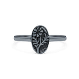 Flowers Ring Oxidized Band Solid 925 Sterling Silver Thumb Ring (9.5mm)