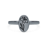 Flower Ring Oxidized Band Solid 925 Sterling Silver Thumb Ring (9.5mm)