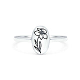 Flower Ring Oxidized Band Solid 925 Sterling Silver Thumb Ring (9.5mm)