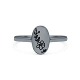 Flower Ring Oxidized Band Solid 925 Sterling Silver Thumb Ring (9.5mm)
