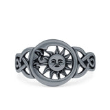Sun & Moon Ring Oxidized Band Solid 925 Sterling Silver Thumb Ring (11mm)