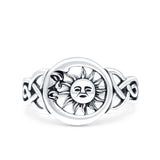 Sun & Moon Ring Oxidized Band Solid 925 Sterling Silver Thumb Ring (11mm)