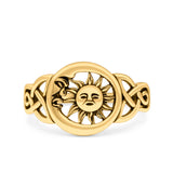 Sun & Moon Ring Oxidized Band Solid 925 Sterling Silver Thumb Ring (11mm)