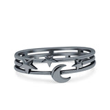 Moon & Stars Ring Oxidized Band Solid 925 Sterling Silver Thumb Ring (6mm)