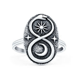 Infinity Snake Moon & Sun Ring Oxidized Band Solid 925 Sterling Silver Thumb Ring (19mm)