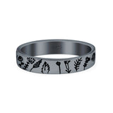 Flowers Ring Oxidized Band Solid 925 Sterling Silver Thumb Ring (4mm)