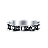 Moon & Sun Ring Oxidized Band Solid 925 Sterling Silver Thumb Ring (4mm)