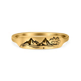 Mountains Ring Oxidized Band Solid 925 Sterling Silver Thumb Ring (4mm)