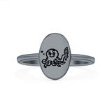 Octopus Ice Cream Ring Oxidized Band Solid 925 Sterling Silver Thumb Ring (11mm)