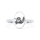 Octopus Ice Cream Ring Oxidized Band Solid 925 Sterling Silver Thumb Ring (11mm)