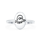 Octopus Ring Oxidized Band Solid 925 Sterling Silver Thumb Ring (11mm)