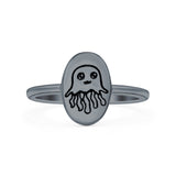 Jellyfish Ring Oxidized Band Solid 925 Sterling Silver Thumb Ring (11mm)