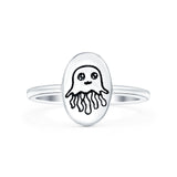 Jellyfish Ring Oxidized Band Solid 925 Sterling Silver Thumb Ring (11mm)