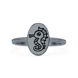 Seahorse Ring Oxidized Band Solid 925 Sterling Silver Thumb Ring (11mm)