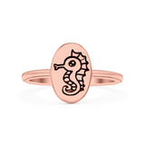 Seahorse Ring Oxidized Band Solid 925 Sterling Silver Thumb Ring (11mm)