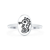 Seahorse Ring Oxidized Band Solid 925 Sterling Silver Thumb Ring (11mm)