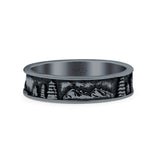 Mountains & Trees Ring Oxidized Band Solid 925 Sterling Silver Thumb Ring (5mm)