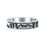 Mountains & Trees Ring Oxidized Band Solid 925 Sterling Silver Thumb Ring (5mm)