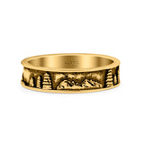Mountains & Trees Ring Oxidized Band Solid 925 Sterling Silver Thumb Ring (5mm)