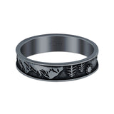 Mountains & Trees Ring Oxidized Band Solid 925 Sterling Silver Thumb Ring (5mm)