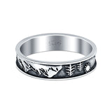 Mountains & Trees Ring Oxidized Band Solid 925 Sterling Silver Thumb Ring (5mm)