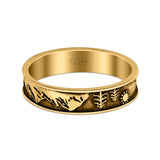 Mountains & Trees Ring Oxidized Band Solid 925 Sterling Silver Thumb Ring (5mm)