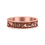 Mountains & Trees Ring Oxidized Band Solid 925 Sterling Silver Thumb Ring (5mm)