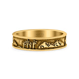 Mountains & Trees Ring Oxidized Band Solid 925 Sterling Silver Thumb Ring (5mm)