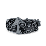 Mushroom Star Ring Oxidized Band Solid 925 Sterling Silver Thumb Ring (12mm)