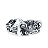 Mushroom Star Ring Oxidized Band Solid 925 Sterling Silver Thumb Ring (12mm)
