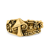 Mushroom Star Ring Oxidized Band Solid 925 Sterling Silver Thumb Ring (12mm)