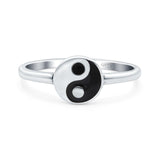 Yin Yang Oxidized Band Solid 925 Sterling Silver Thumb Ring (8.2mm)