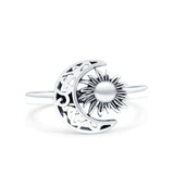 Crescent Moon & Star Oxidized Band Solid 925 Sterling Silver Thumb Ring (11mm)