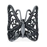 Butterfly Ring Filigree Oxidized Solid 925 Sterling Silver
