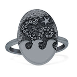 Oval Octopus Starfish Oxidized Ring 925 Sterling Silver