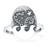 Oval Octopus Starfish Oxidized Ring 925 Sterling Silver