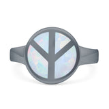 Peace Sign Thumb Ring Lab Created Opal 925 Sterling Silver