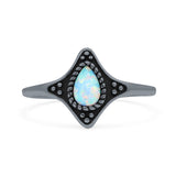 Teardrop Pear Petite Dainty Thumb Ring Lab Created Opal Statement Fashion Ring 925 Sterling Silver