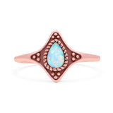 Teardrop Pear Petite Dainty Thumb Ring Lab Created Opal Statement Fashion Ring 925 Sterling Silver