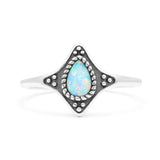 Teardrop Pear Petite Dainty Thumb Ring Lab Created Opal Statement Fashion Ring 925 Sterling Silver