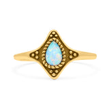 Teardrop Pear Petite Dainty Thumb Ring Lab Created Opal Statement Fashion Ring 925 Sterling Silver