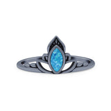 Marquise Petite Dainty Thumb Ring Oxidized Lab Created Opal Statement Fashion Ring 925 Sterling Silver