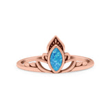 Marquise Petite Dainty Thumb Ring Oxidized Lab Created Opal Statement Fashion Ring 925 Sterling Silver